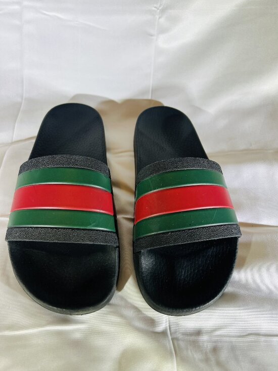 Gucci Men\'s Slide Sandals 308234 GIB10 Black Green Red Striped Rubber Size 7 main image 8